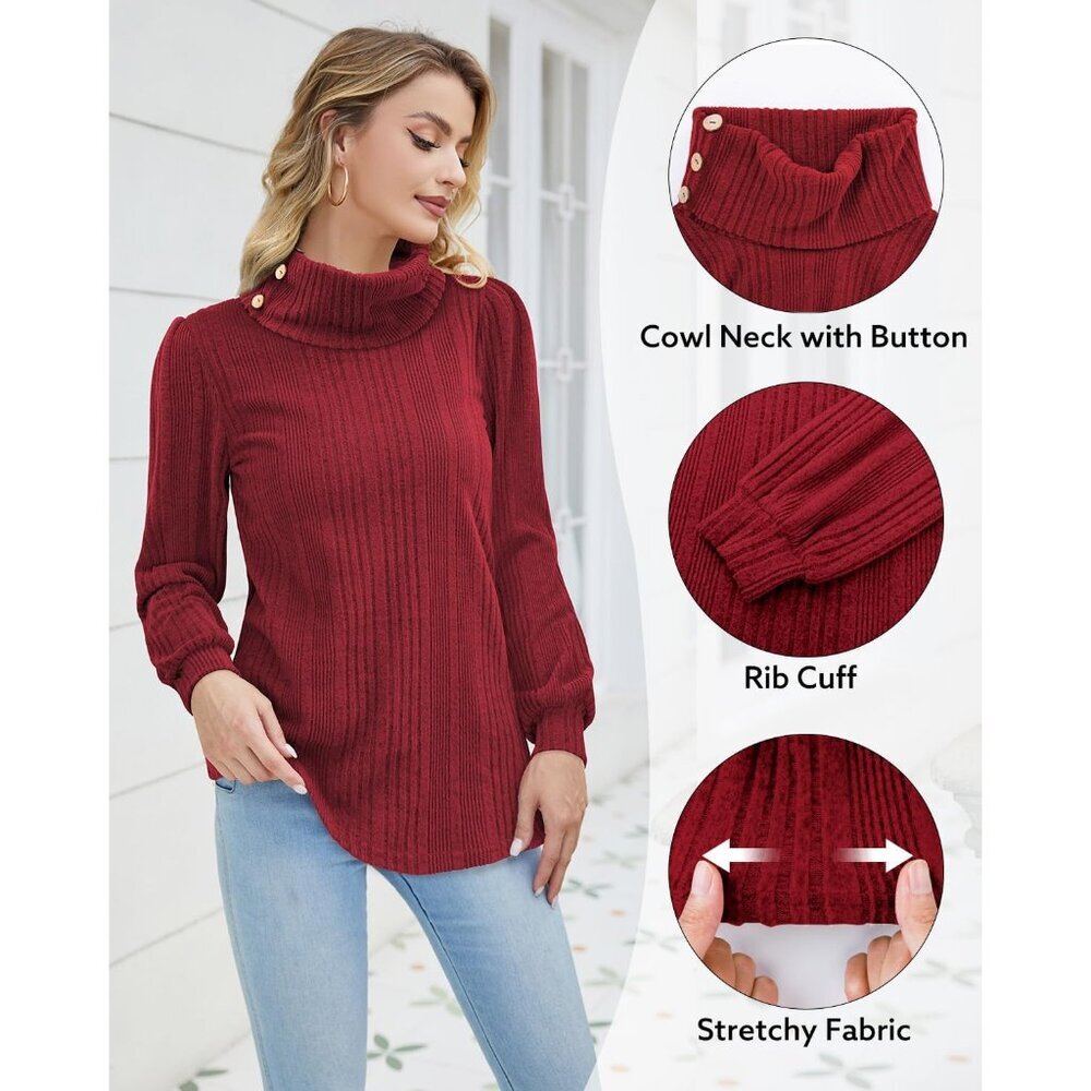 Women's Cozy Turtleneck Sweater Knit Long Sleeve Casual Fall Winter Top - Picture 5 of 5